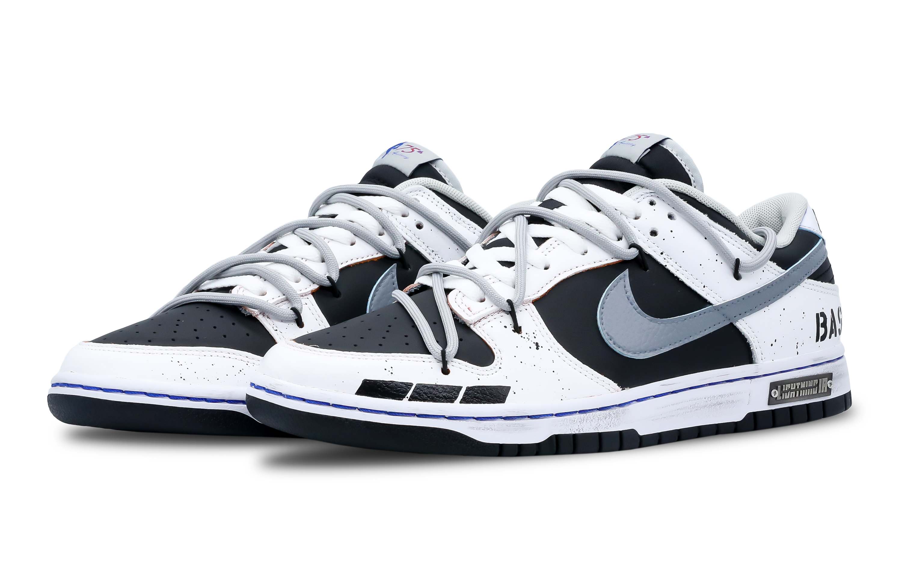 Lookbook [Sepatu Custom] Nike NBA x Dunk Low EMB 'Hitam Putih Panda Terbalik' DD3363-002(Team7-男款泼墨字体)