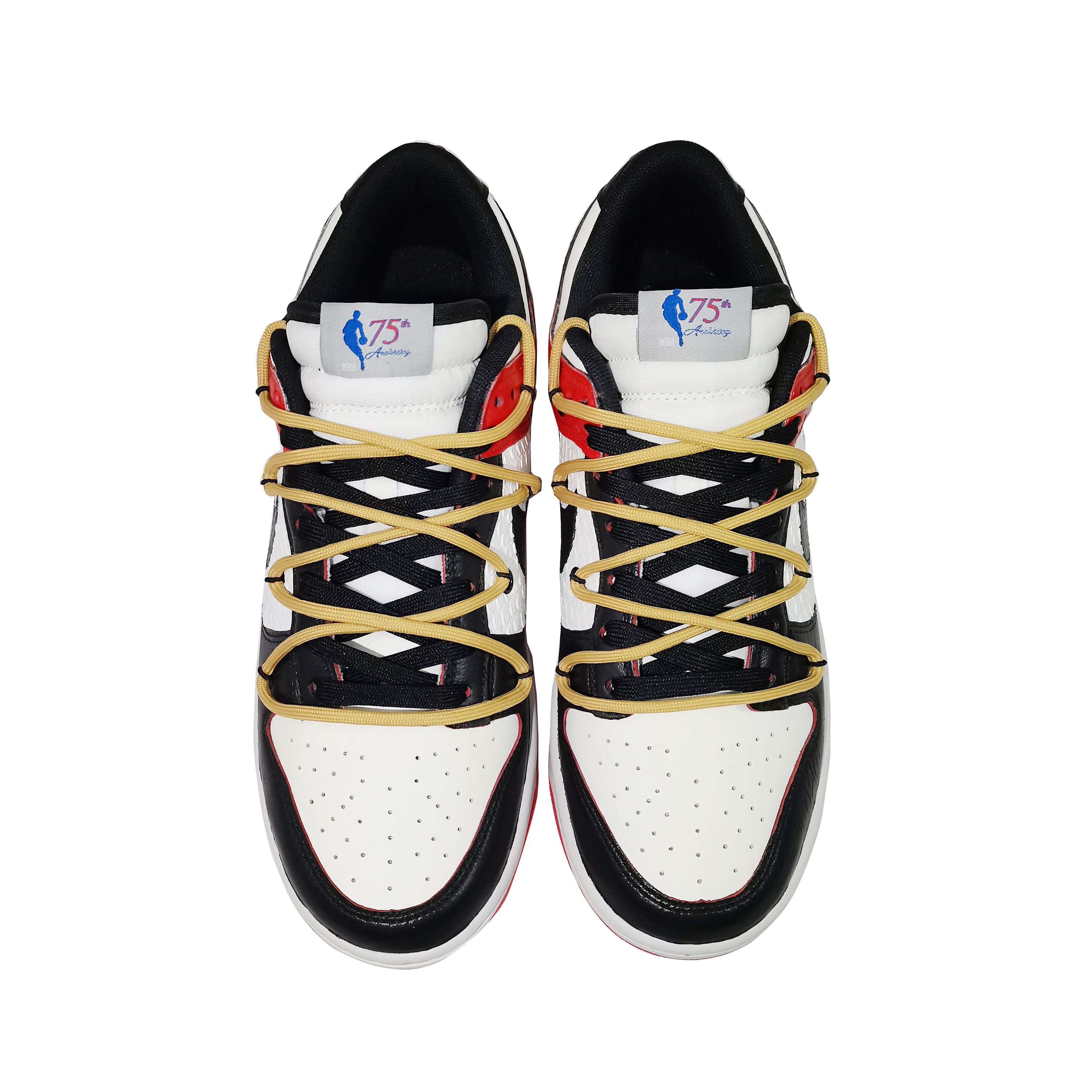 Shop [Sepatu Kustom] Nike NBA x Dunk Low EMB 'Chicago Dual Lace' DD3363-100(TeamG-男款红蛇）