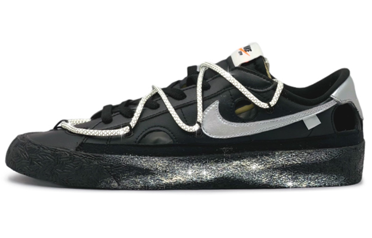 [Custom Shoes] Nike Off-White x Blazer Low 'Reflective Laces Black Grey'