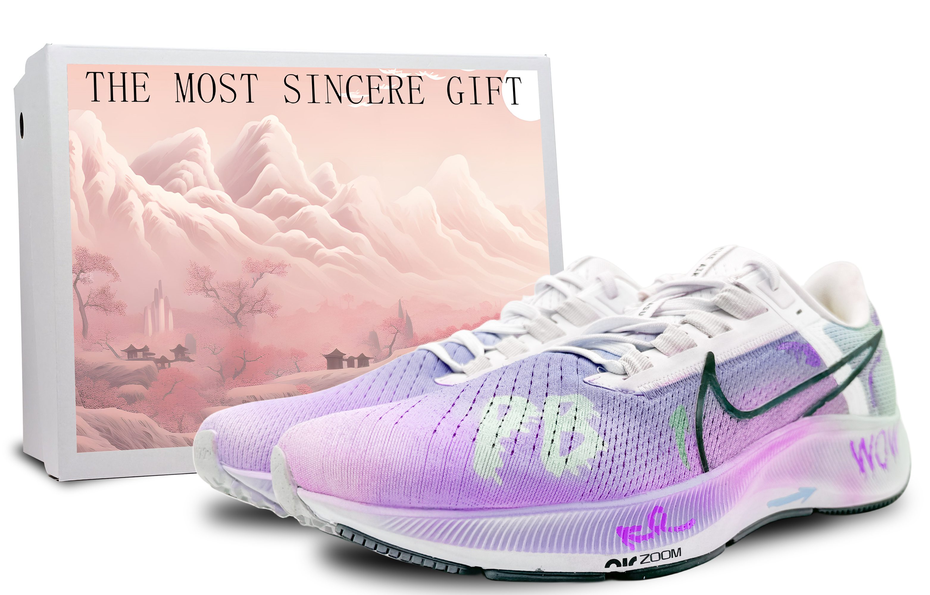 Buy 【客製球鞋】 Nike Pegasus 38 畫中畫 心臟跳動 紫漸變 特殊禮盒 多巴胺 舒適 清爽減震防滑耐磨 低筒 馬拉松跑步鞋 男款 紫色