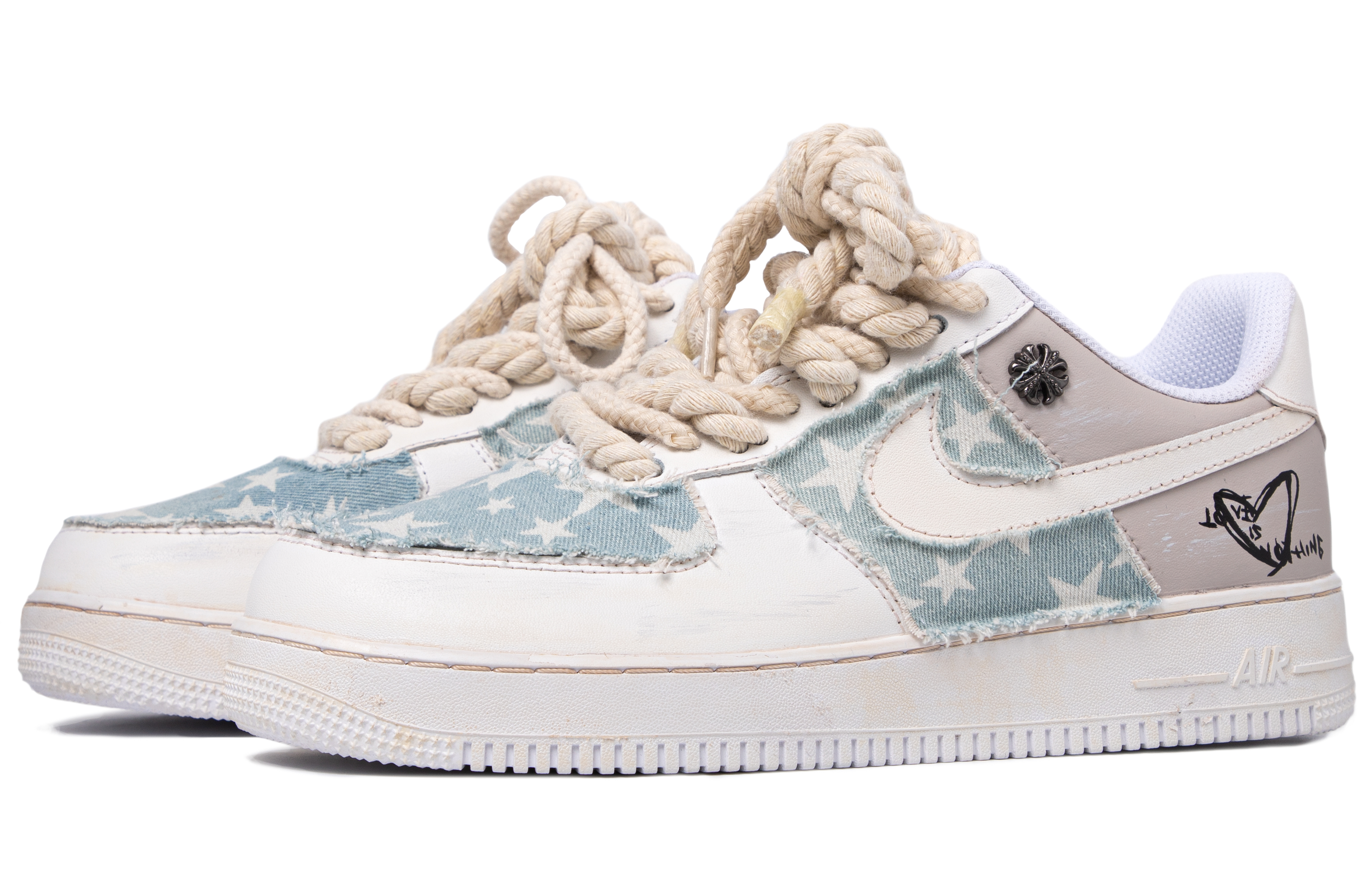 Lookbook [Sepatu Kustom] Nike Retro Low 'Coklat Off-White' CW2288-111(TeamM-男款复古星星牛仔米白棕)