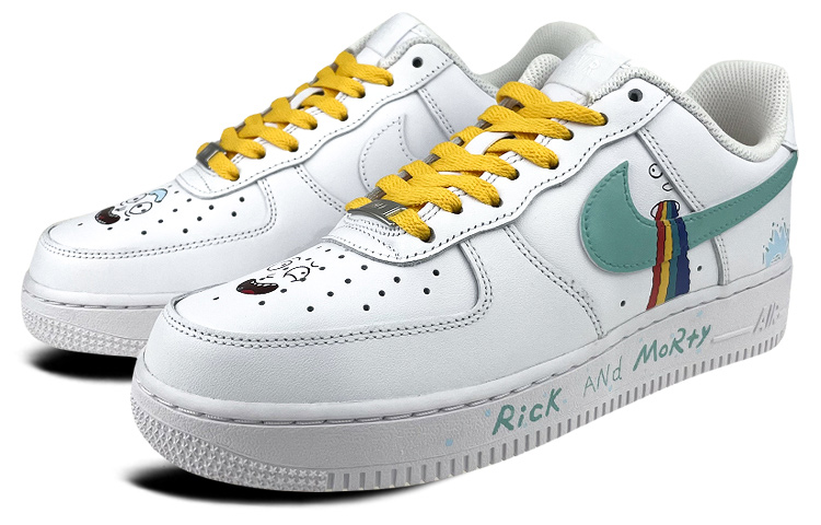 Lookbook [Kasut Custom] Nike Rick and Morty x Air Force 1 Low 'Graffiti Splatter Putih-Hijau' CW2288-111(Team叁-男款瑞克和莫蒂)