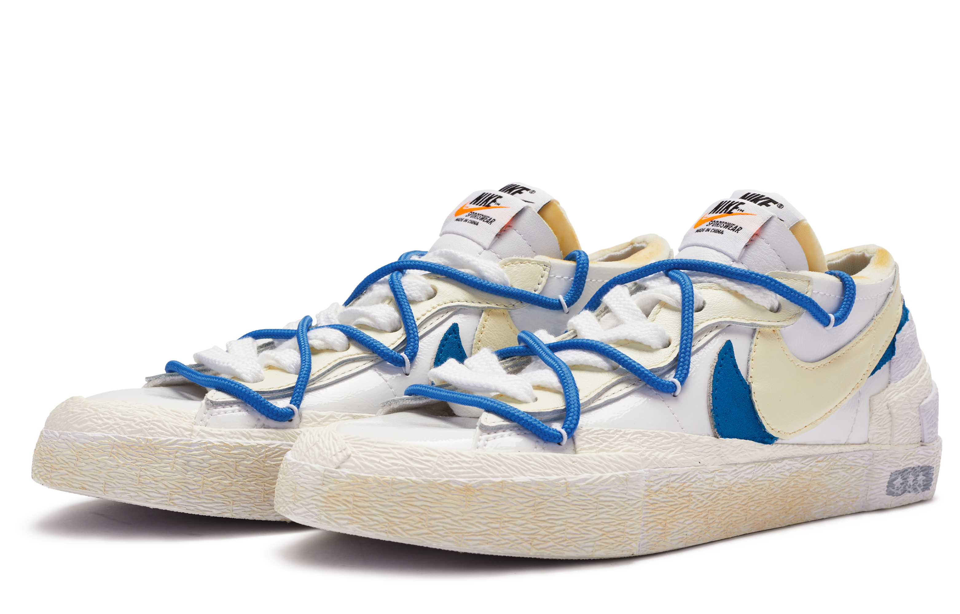 Lookbook [Zapatillas Personalizadas] Nike sacai x Blazer Low 'Blanco Azul Beige' DM6443-100(TeamR-角色设定男女同款)