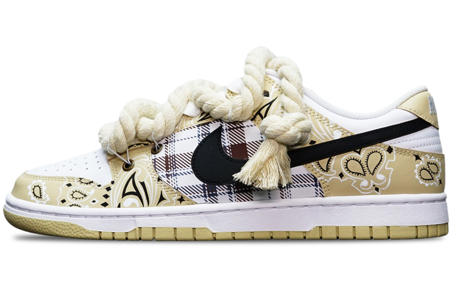 Buy 나이키 트래비스 스캇 x 덩크 로우 레트로 '페이즐리 플래드' (커스텀) DV0833-100(TeamT-麻花鞋带米白S-BOX)