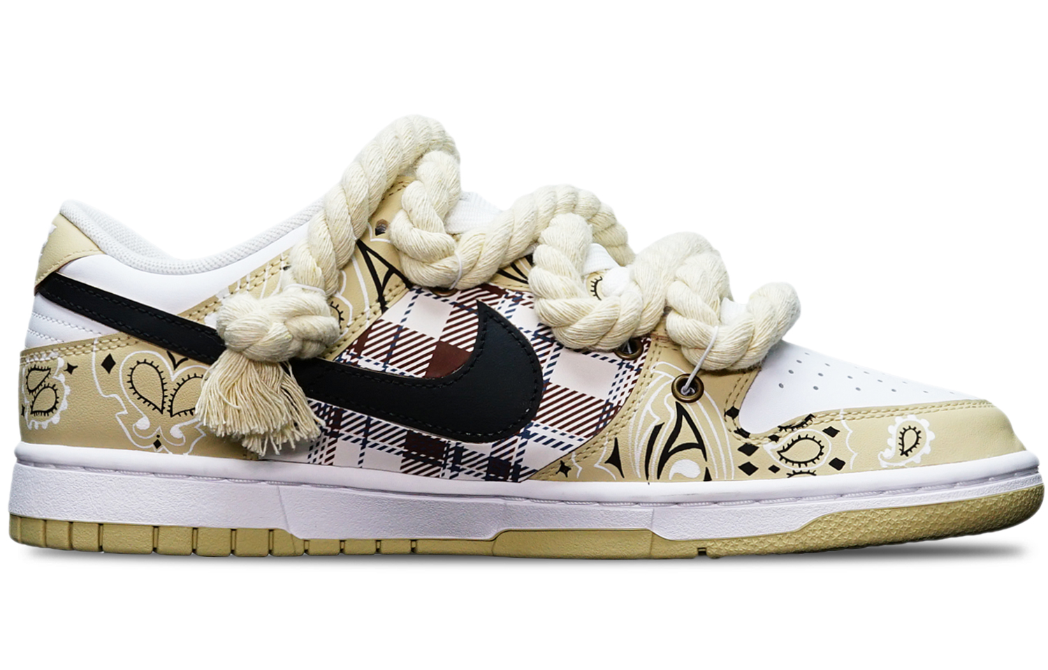 Order 나이키 트래비스 스캇 x 덩크 로우 레트로 '페이즐리 플래드' (커스텀) DV0833-100(TeamT-麻花鞋带米白S-BOX)