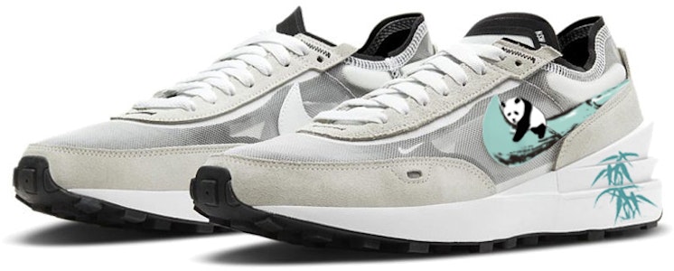 【訂製球鞋】Nike Waffle One 新中式 熊貓抱竹 防滑耐磨 通風 低筒 運動休閒鞋 男款 灰白綠 Lookbook 【訂製球鞋】Nike Waffle One 新中式 熊貓抱竹 防滑耐磨 通風 低筒 運動休閒鞋 男款 灰白綠