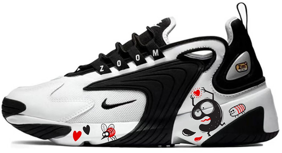 custom-shoes-nike-zoom-2-k-black-white-cartoon-heart
