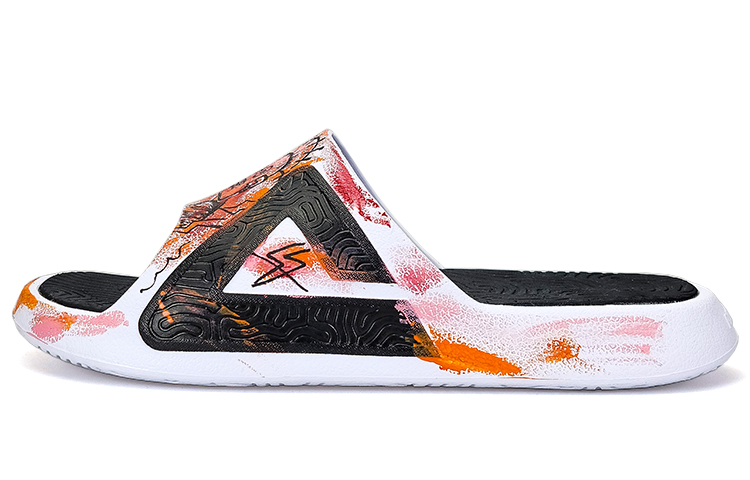 [Custom Shoes] Peak Basquiat Taichi Slides 'White Red Graffiti'