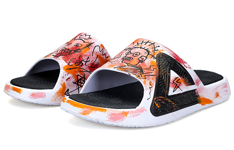[Custom Shoes] Peak Basquiat Taichi Slides 'White Red Graffiti' 圖 3