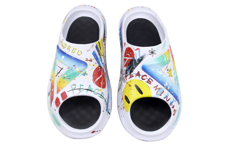Shop [Kasut Custom] Peak Tai Chi Slides 'Gradasi Pelangi Musim Panas' ET31797L大白黑色（TeamJ-夏日彩虹涂鸦）