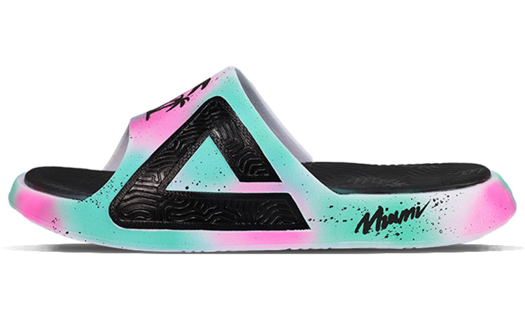 [Custom Shoes] Peak Taichi 'South Beach Coconut Trees Gradient Pink and Green Slides'