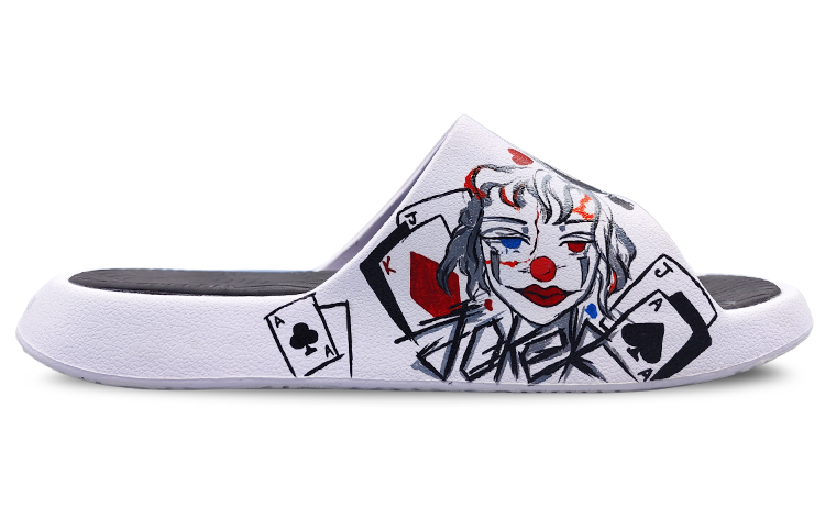 Order 【訂製球鞋】 匹可 态極 涼拖 Joker派對 撲克牌 王炸 塗鴉 黑桃A 趣味 暗黑風格  運動拖鞋 男款 黑白