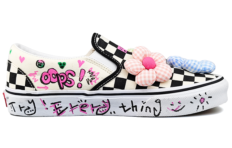 Order [Kasut Custom] Vans Classic Slip-On 'Checkerboard Graffiti Bunga' VN-0EYEBWW(Team13-涂鸦小花)