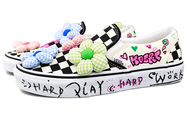 Lookbook [Kasut Custom] Vans Classic Slip-On 'Checkerboard Graffiti Bunga' VN-0EYEBWW(Team13-涂鸦小花)
