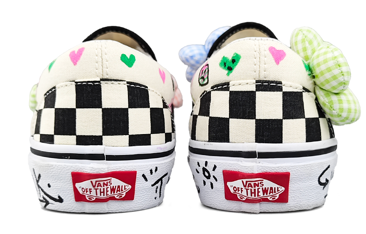 Shop [Kasut Custom] Vans Classic Slip-On 'Checkerboard Graffiti Bunga' VN-0EYEBWW(Team13-涂鸦小花)