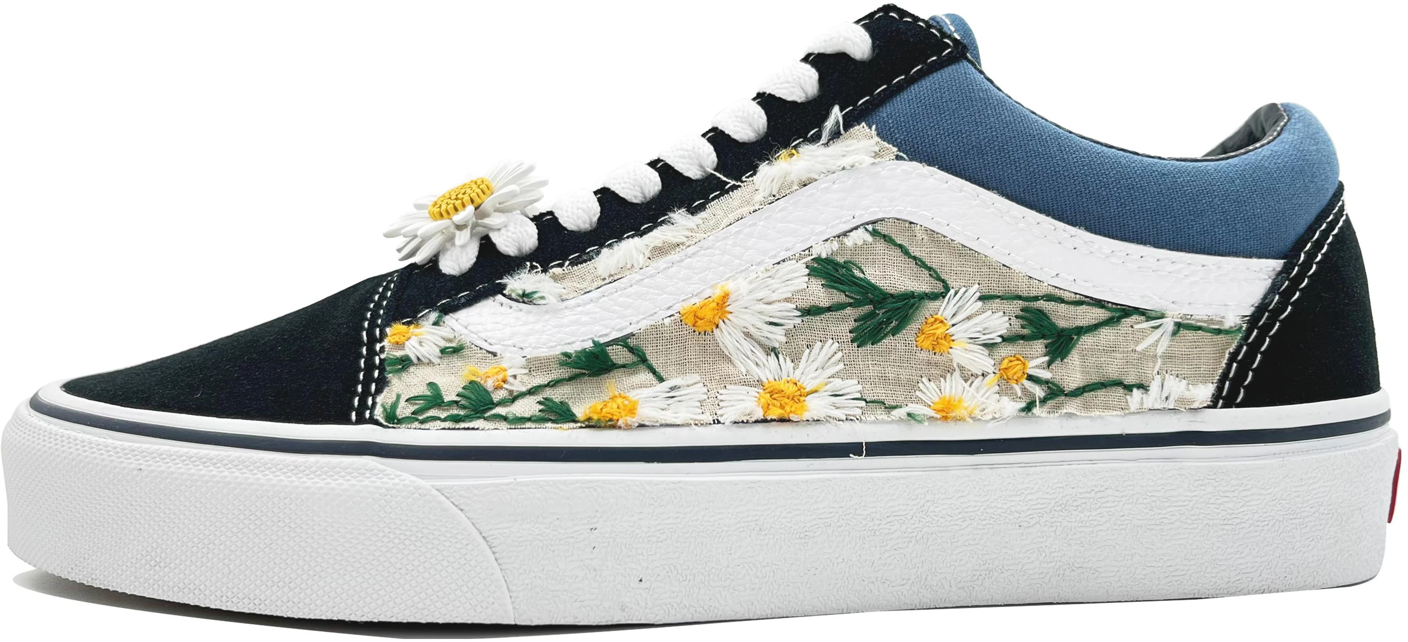 custom-shoes-vans-old-skool-navy-floral-daisy