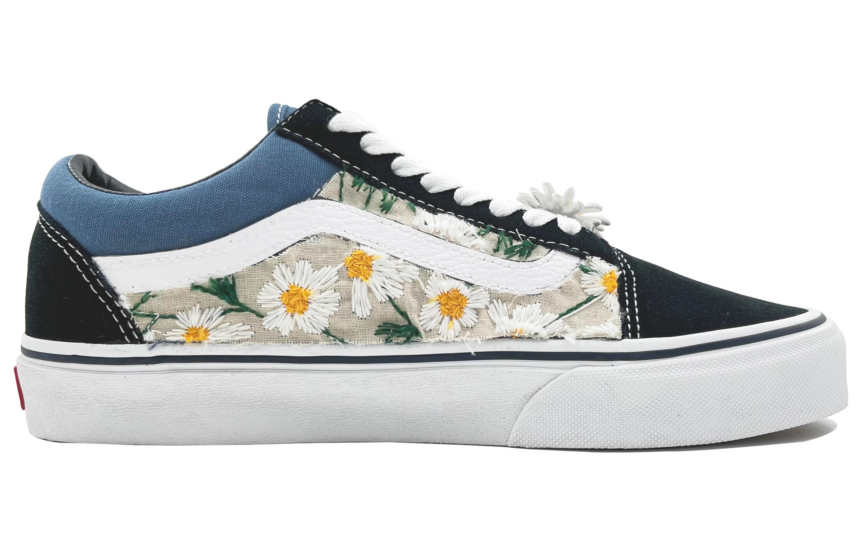 Order 【定制球鞋】Vans Old Skool Navy 花海雛菊 低幫 板鞋 男女同款 黑白藍