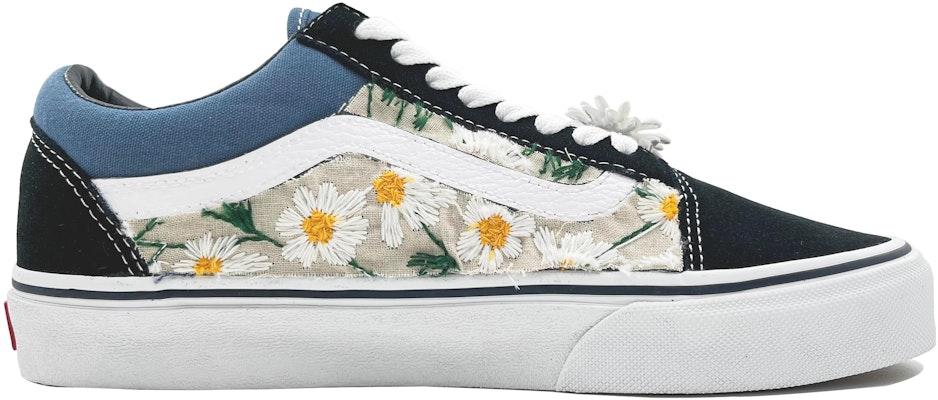 【定制球鞋】Vans Old Skool Navy 花海雛菊 低幫 板鞋 男女同款 黑白藍 Order 【定制球鞋】Vans Old Skool Navy 花海雛菊 低幫 板鞋 男女同款 黑白藍