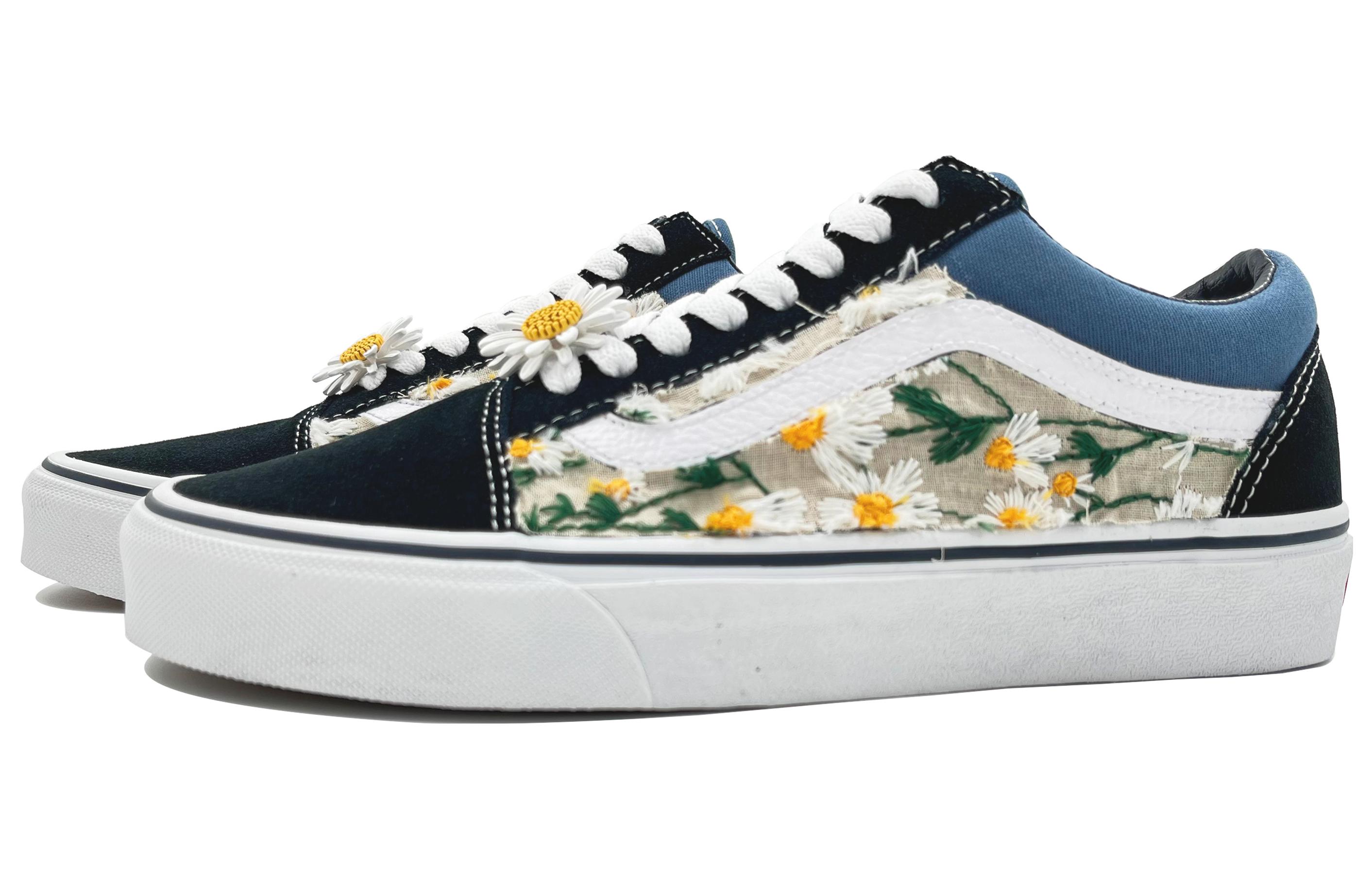 Lookbook 【定制球鞋】Vans Old Skool Navy 花海雛菊 低幫 板鞋 男女同款 黑白藍