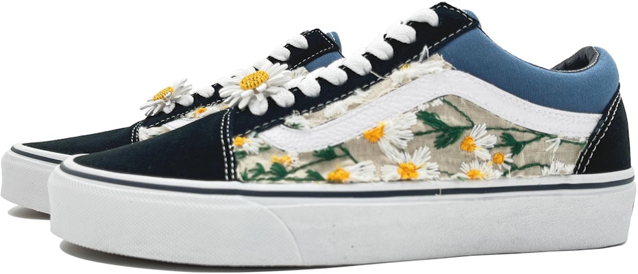 【定制球鞋】Vans Old Skool Navy 花海雛菊 低幫 板鞋 男女同款 黑白藍 Lookbook 【定制球鞋】Vans Old Skool Navy 花海雛菊 低幫 板鞋 男女同款 黑白藍