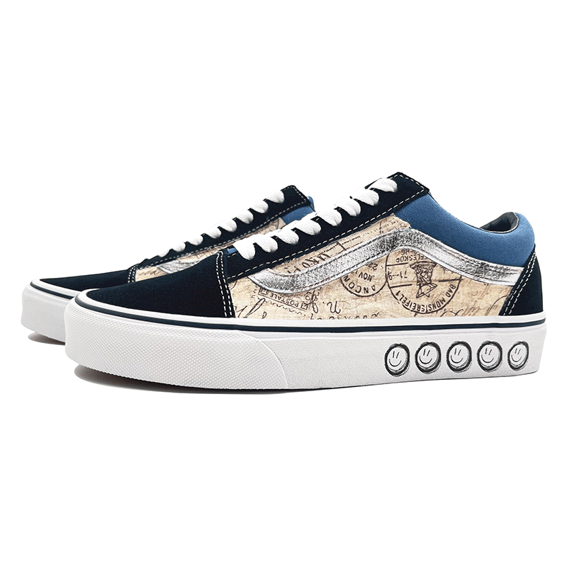 Lookbook 【定制球鞋】Vans Old Skool Navy 復古 郵票 經典款 低幫 板鞋 男女同款 黑白藍