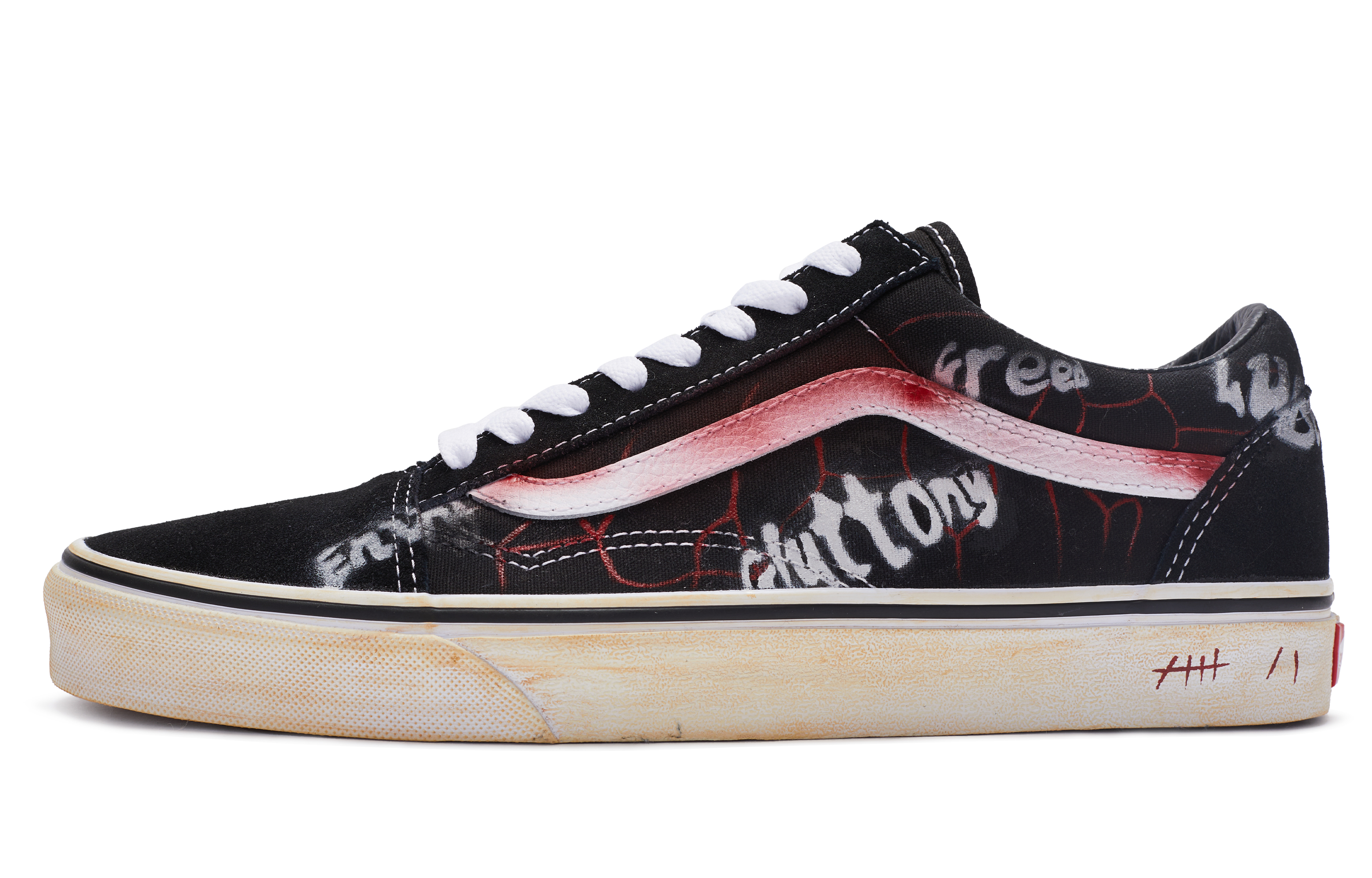 [Custom Shoes] Vans Old Skool Custom Hand-Painted Low-Top 'Black White Red' 'Desire'