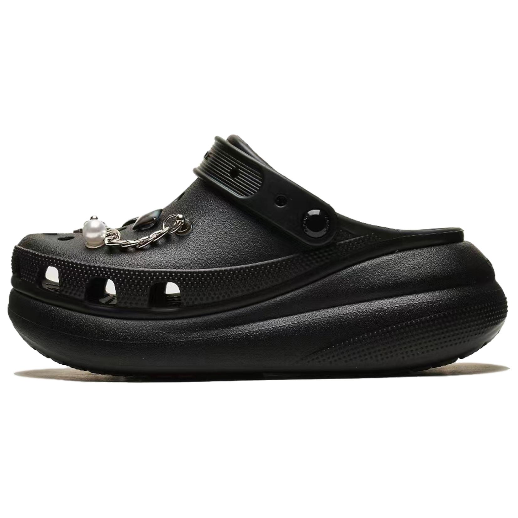 【Custom Shoes】Crocs Classic Crush EVA Desert Rose Black Gothic Pearl Clogs 207521-001 (Team182 - Duchess Black)