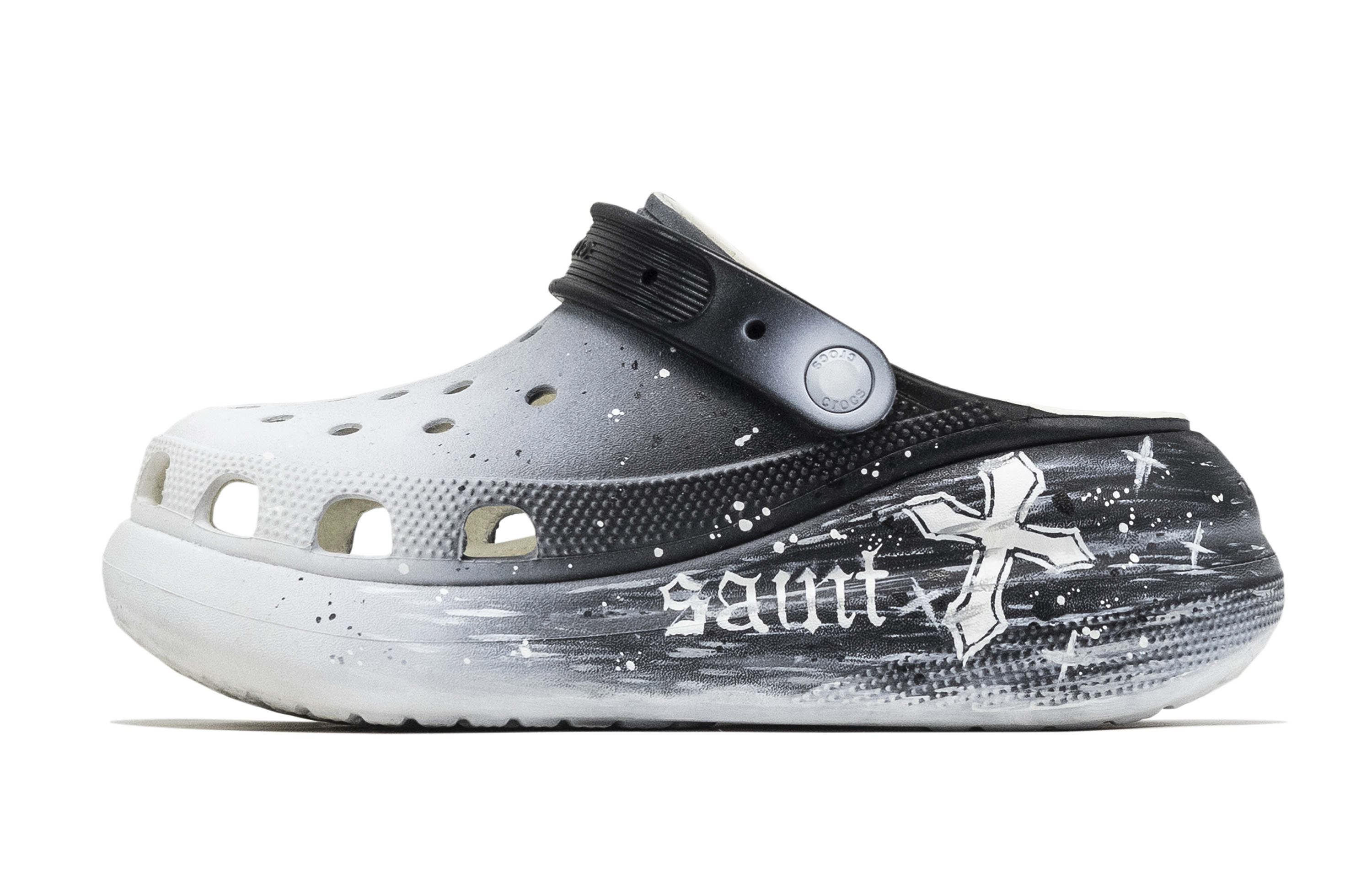 【Custom Shoes】Crocs Crush Clog Gothic Graffiti Street Style Gray/Black Clogs 207521-001 Black (Team201- Shadow Witch)