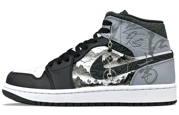 [Custom Sneakers] Air Jordan 1 Mid Chinese Ink Jiangnan Retro Basketball Shoes Black/White FB9911-001 (Team40 - Yi Jiang Nan Black and White)