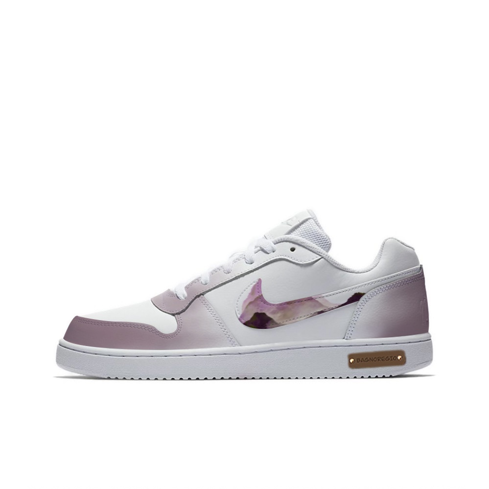 【Custom Sneakers】 Nike EBERNON Low White Purple Retro Ink Painting Casual Shoes AQ1775-100 (Team48-Kinsei)