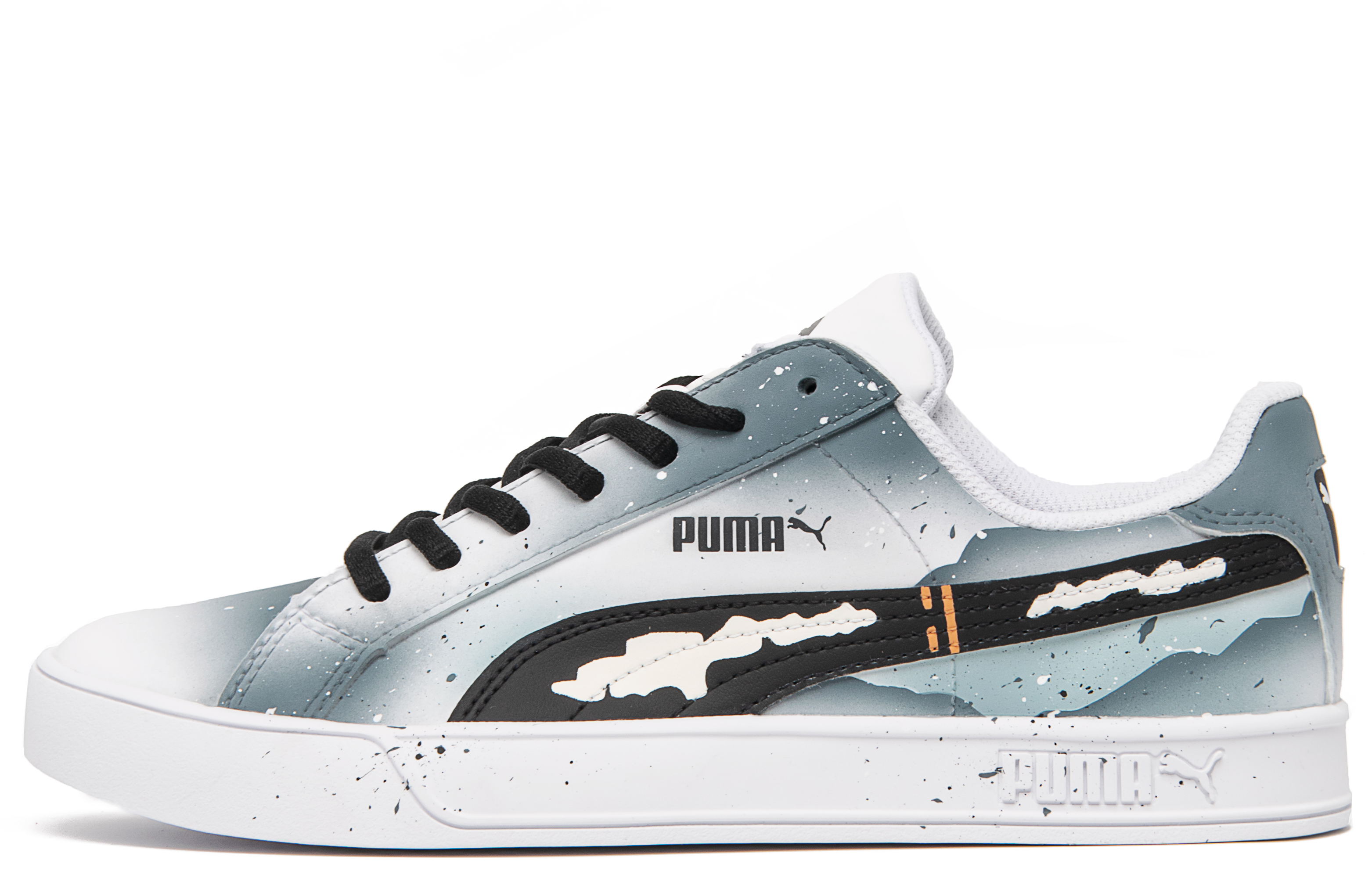 [Custom Sneakers] Puma Smash Vulc Ink Wash National Style Low-top Shoes Blue/Black 359622-05 (Team94 - Shunxi Mountain Range)