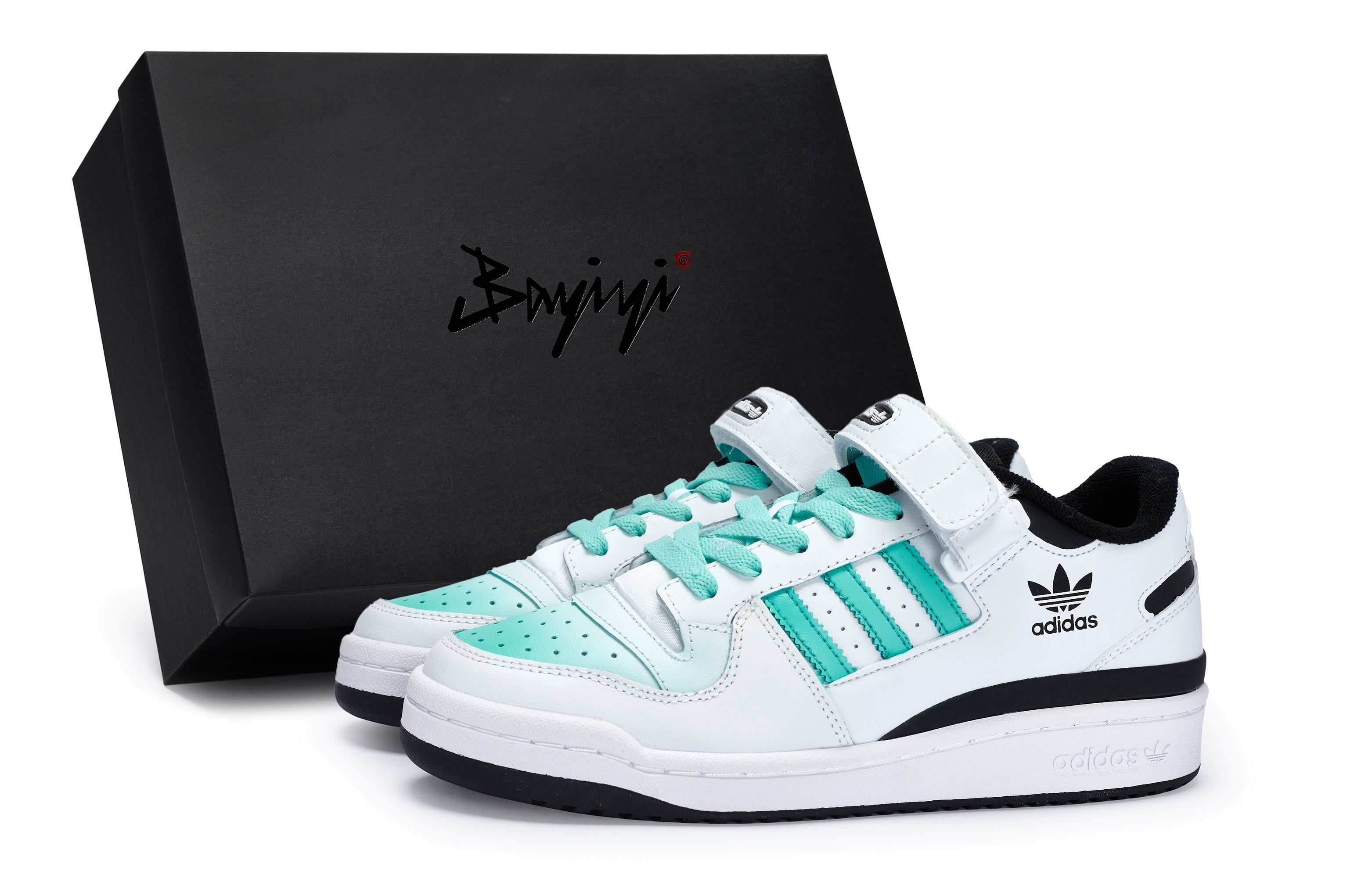 【Custom Sneakers】adidas Forum Low 811 Minimalist White Tiffany Black Shoes FY7757 (Team80 - Forest Breeze S-BOX)