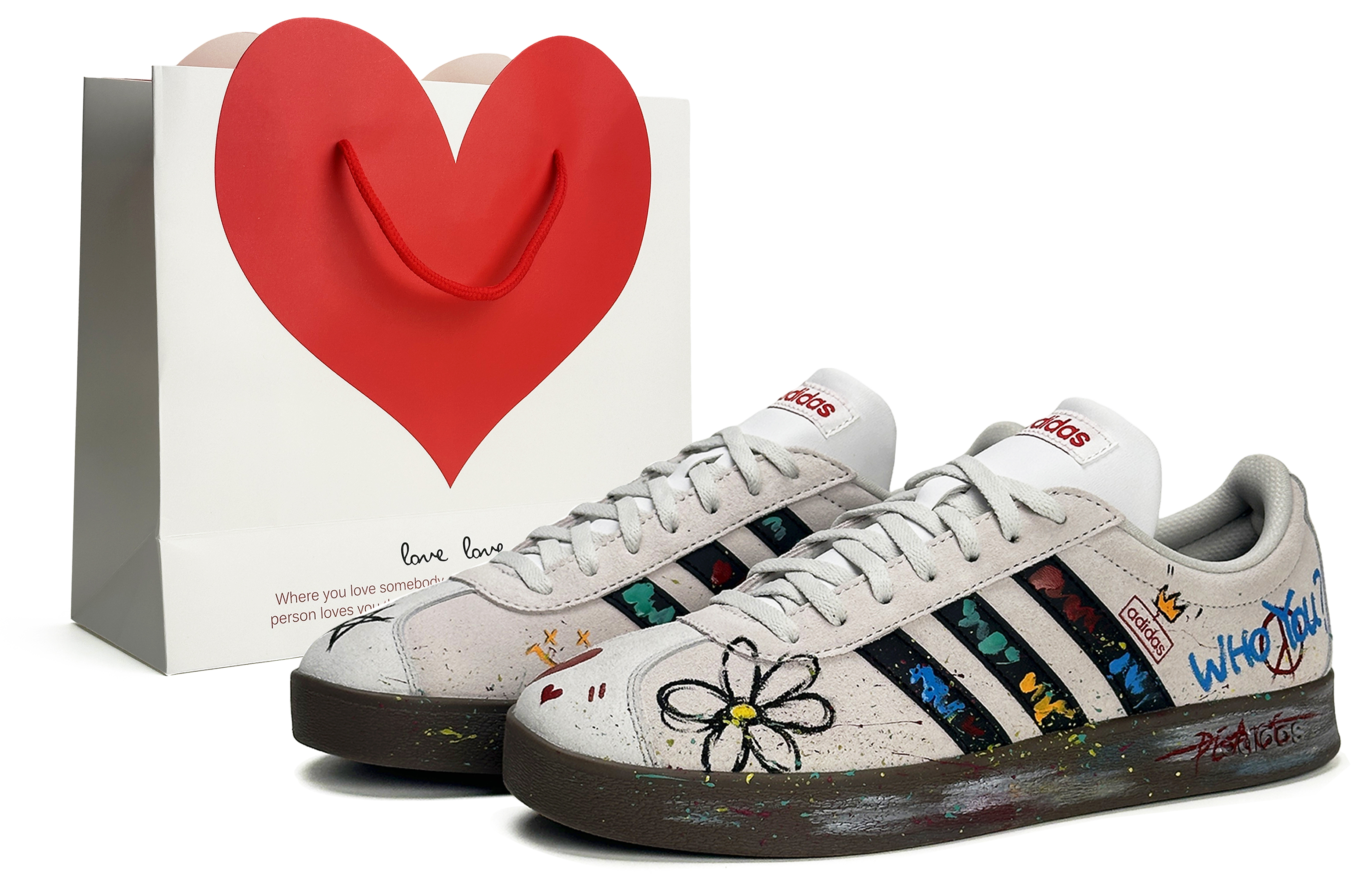 【Custom Sneakers】adidas VL COURT 2.0 Daisy Hand-painted Graffiti Grey Low-top Shoes HQ1802 (Team 20 - Daisy Graffiti S-BOX)