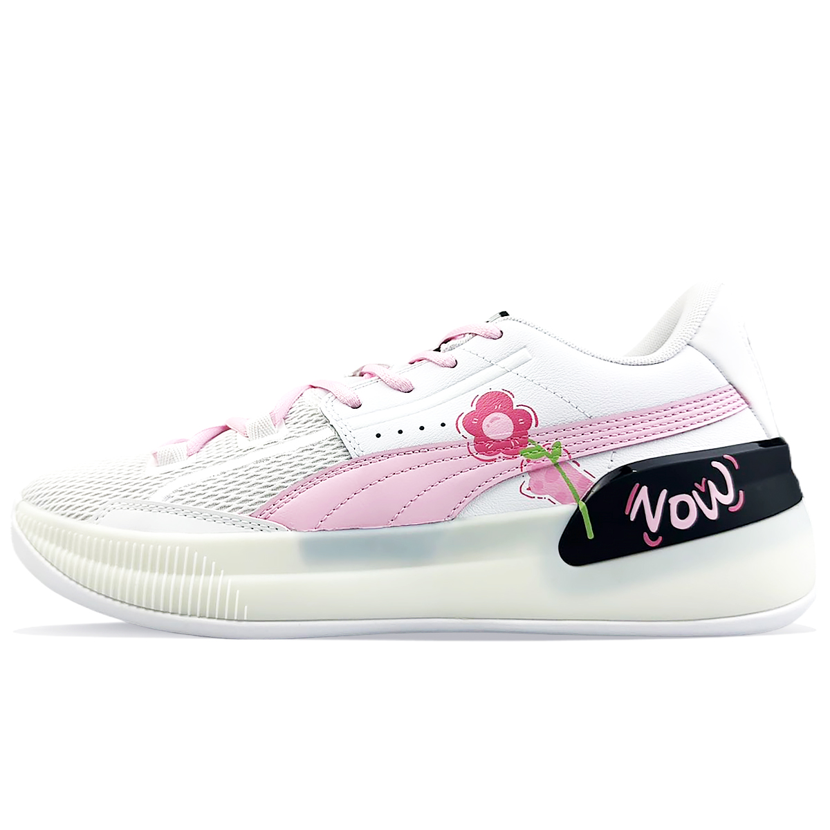 【Custom Sneakers】Puma Clyde Hardwood Team Pink Panther Low Basketball Shoes Mens Pink/White 194454-01 (Team373 - Court Tough Guy Pink Panther White)