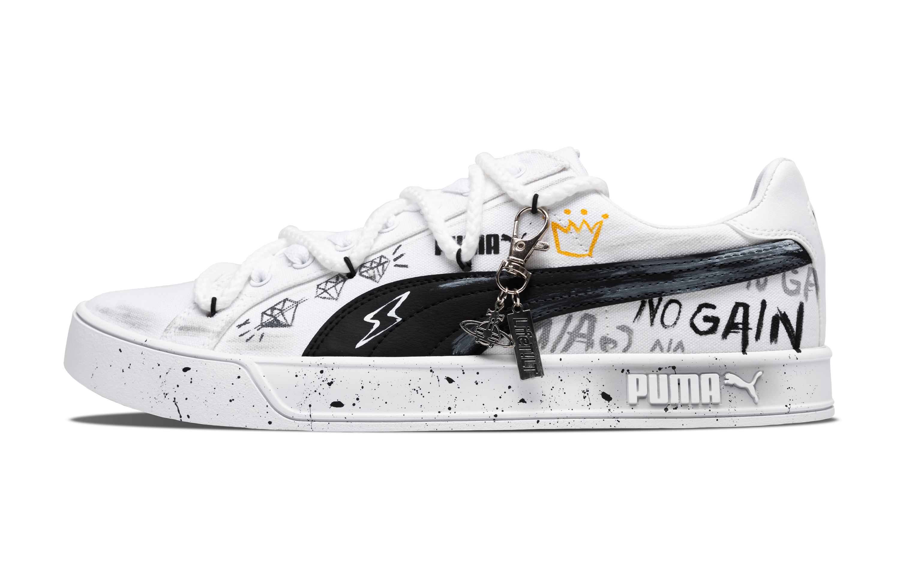 【Custom Sneakers】Puma Smash Vulc Starry Crown Casual Graffiti White-Black Shoes 374754-01 (Team244 - Shining Star Crown Shoes)
