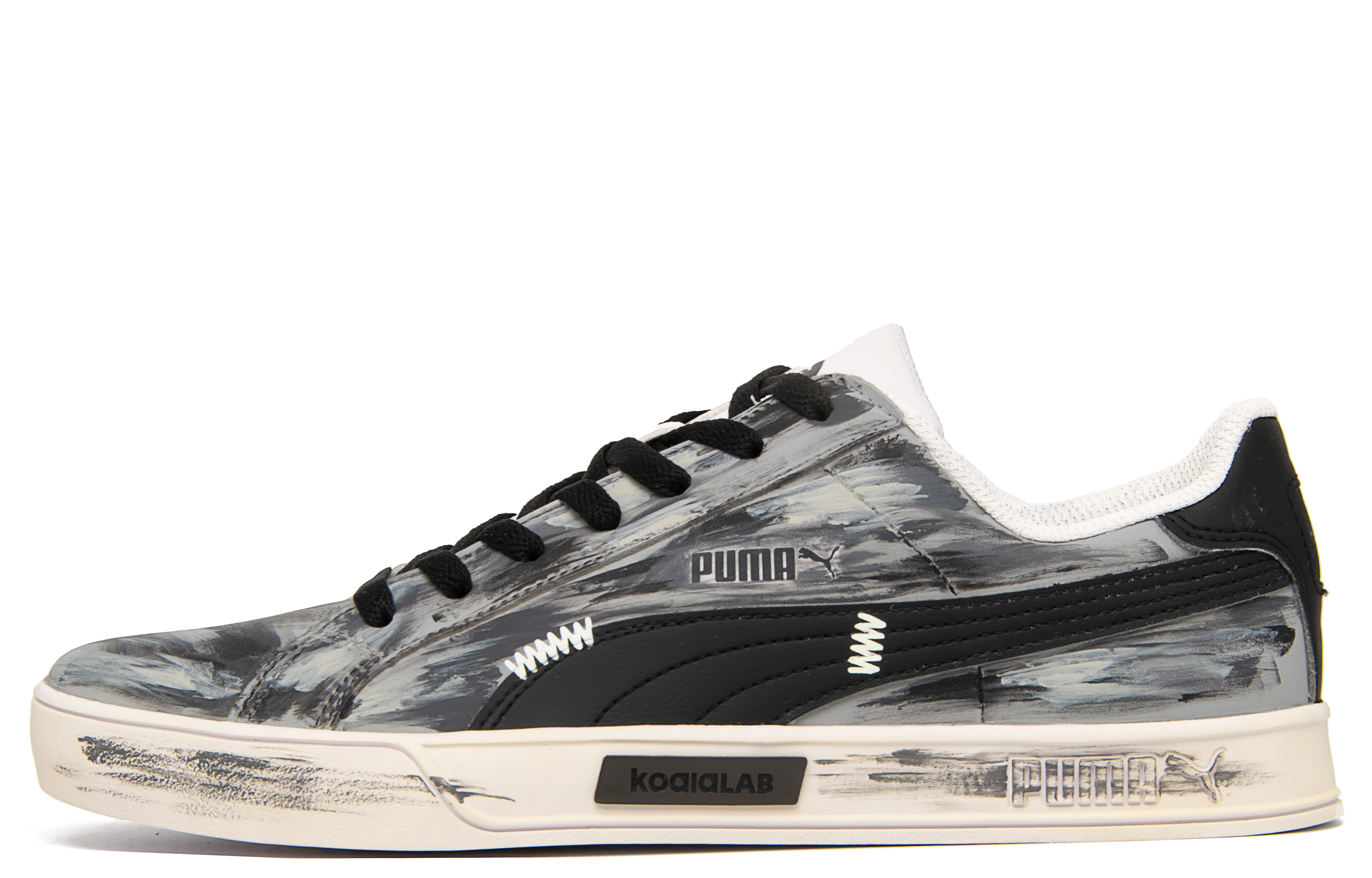 【Custom Sneakers】Puma Smash Vulc Street Koala Dirty Shoes Retro Low-Top Black/Grey 359622-05 (Team94-Speed Zone)