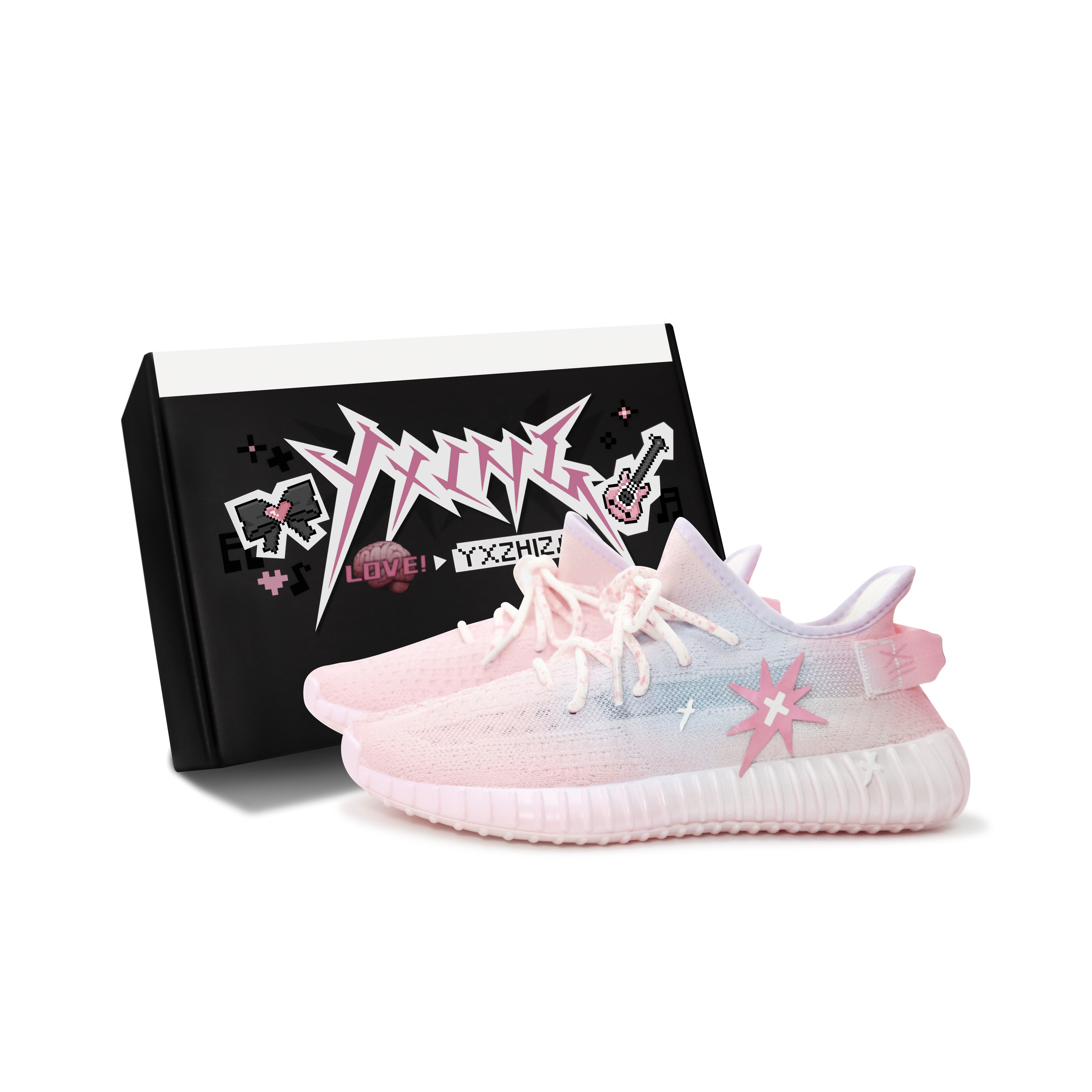 【Customized Sneakers】adidas Yeezy Boost 350 V2 Ice Pink Blue Casual Shoes HQ6316 (Team186 - Lucky Event Birth S-BOX)