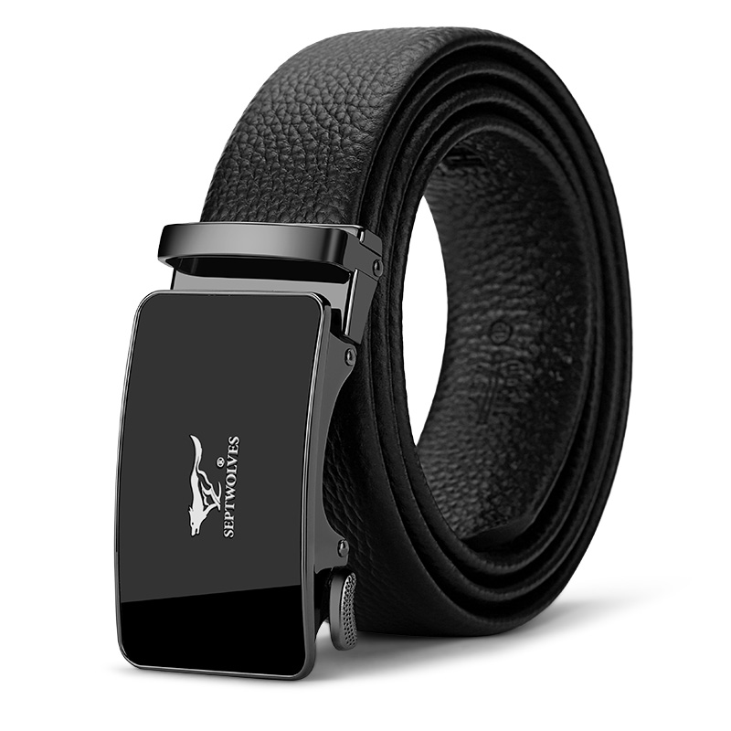 [Gift Card & Box Included] Limited SEPTWOLVES Black Automatic Buckle Belt for Men 3.5cm PD721137990