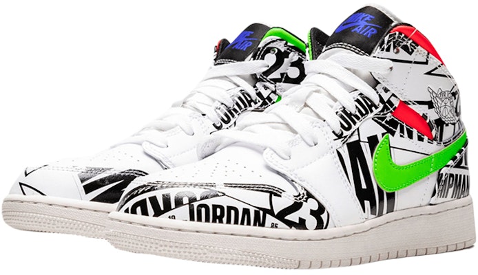 (Aire Infantil) Air Jordan 1 Mid 'Logos por Todas Partes' 554725-143 Order (Aire Infantil) Air Jordan 1 Mid 'Logos por Todas Partes' 554725-143