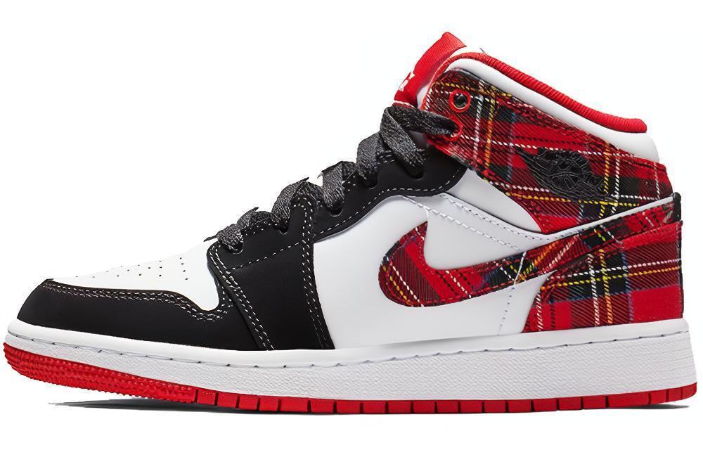 (Grade School) Air Jordan 1 Mid White Plaid 554725-607