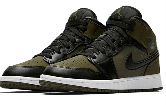 (Kanak-Kanak Sekolah) Air Jordan 1 Retro Mid 'Olive Canvas' 554725-301 Lookbook (Kanak-Kanak Sekolah) Air Jordan 1 Retro Mid 'Olive Canvas' 554725-301