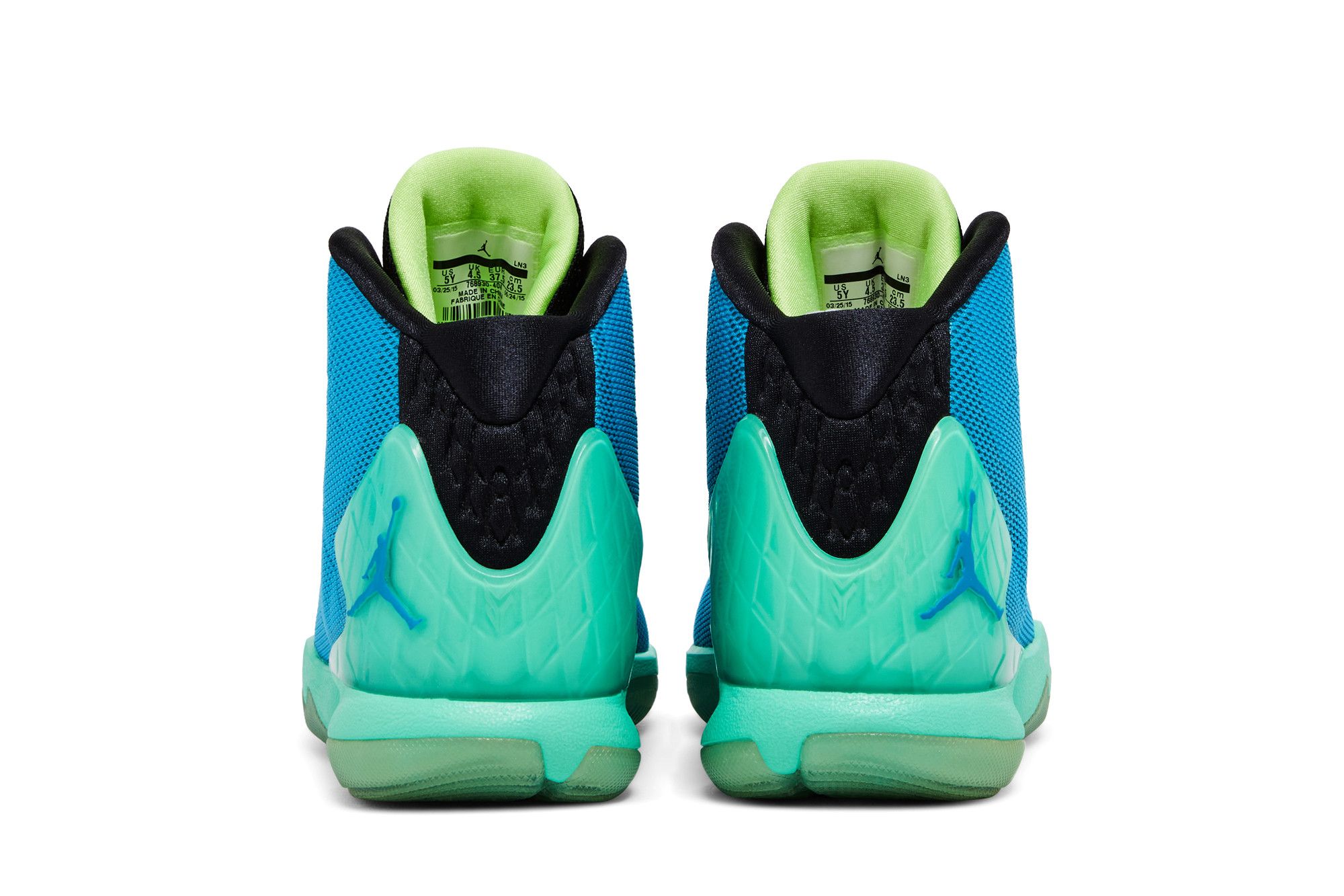 Details for (Grade School) Air Jordan Super.Fly 4 BG ''Blu Lagoon Green Glow'' 768930-404