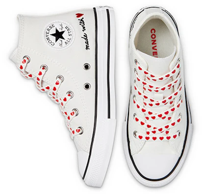 (小学) 匡威Chuck Taylor All Star高帮 '情人节 - 白色' 671125C Purchase (小学) 匡威Chuck Taylor All Star高帮 '情人节 - 白色' 671125C