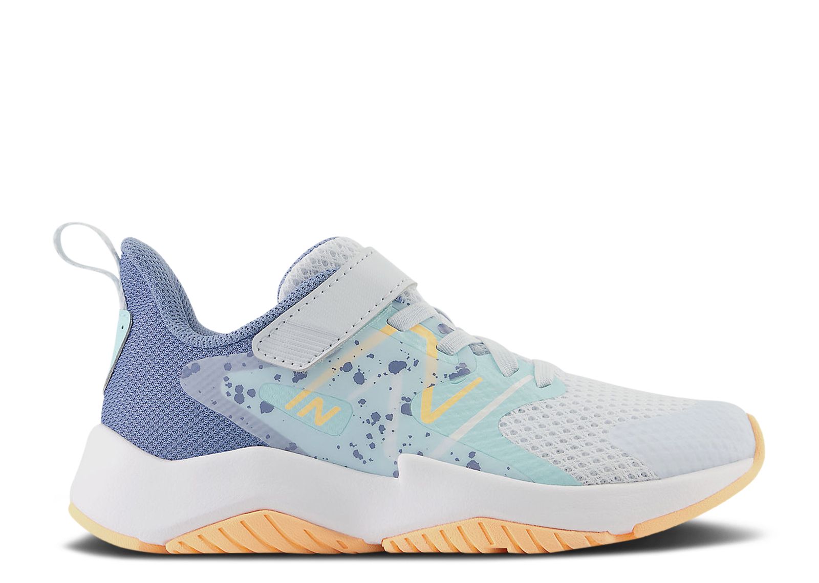 (Grade School) New Balance Rave Run v2 Bungee Lace Top Strap Big Kid Wide 'Ice Blue Solar Flare' YTRAVIB2-W