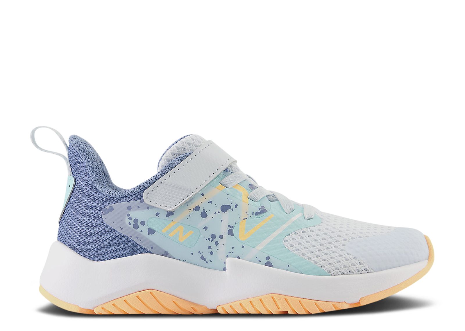 (Grade School) New Balance Rave Run v2 Bungee Lace Top Strap Big Kid X-Wide 'Ice Blue Solar Flare' YTRAVIB2-XW