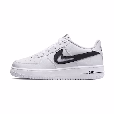 (GS) Nike Air Force 1 Low Cut Out Swoosh 'White Black'