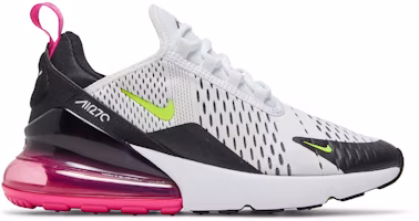 (Grade School) Nike Air Max 270 White Black Laser Fuchsia Volt 943345-102 (Grade School) Nike Air Max 270 White Black Laser Fuchsia Volt 943345-102
