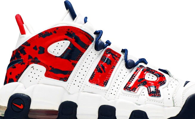 Grade School Nike Air More Uptempo White Blue Red Camo CZ7885