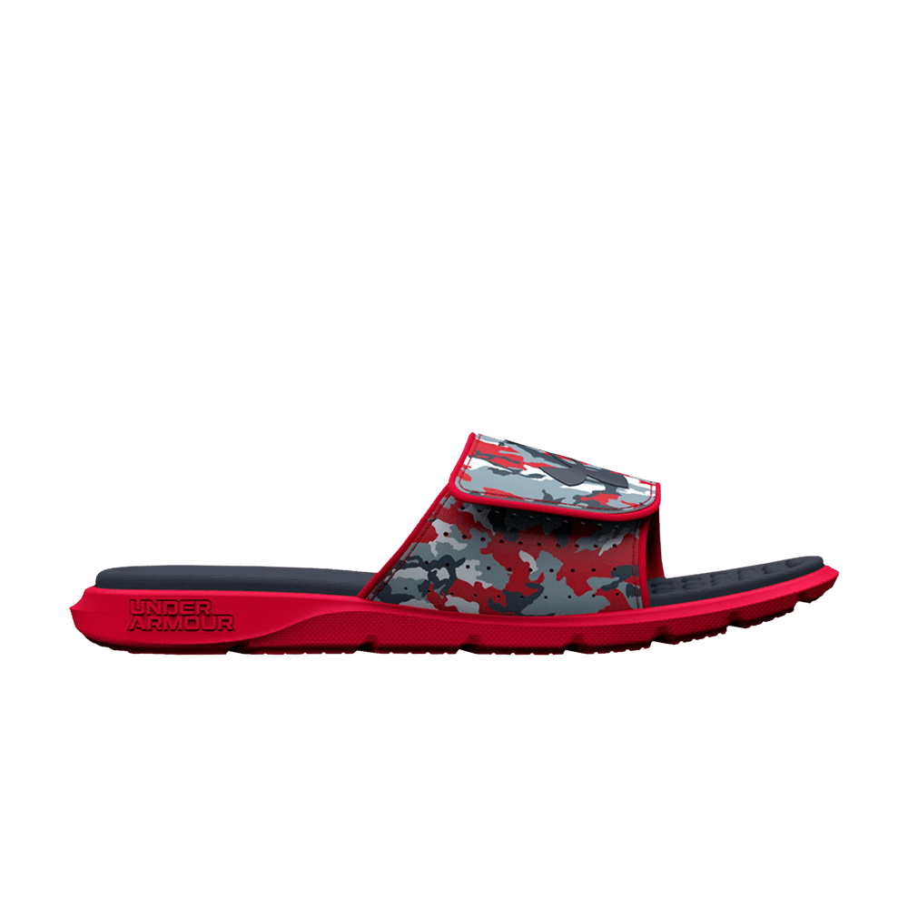 (Grade School) Under Armour Ignite 7 Graphic Strap Slide 'Grey Mist Red Camo' 3026037-101
