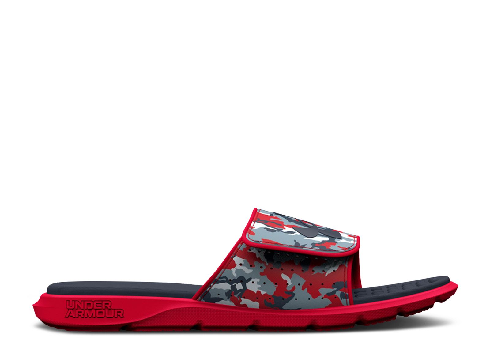 (Grade School) Under Armour Ignite 7 Graphic Strap Slide 'Grey Mist Red Camo' 3026037-101